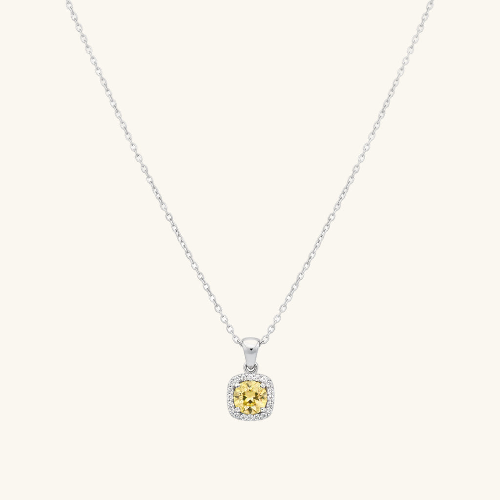 Yellow Baguette Stone Women's Silver Necklace