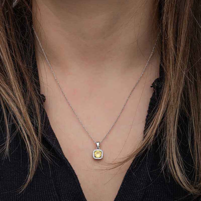 Yellow Baguette Stone Women's Silver Set