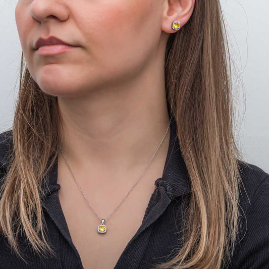 Yellow Baguette Stone Women's Silver Set