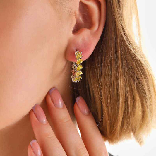 Yellow Stone Drop Stud Women's Silver Earrings