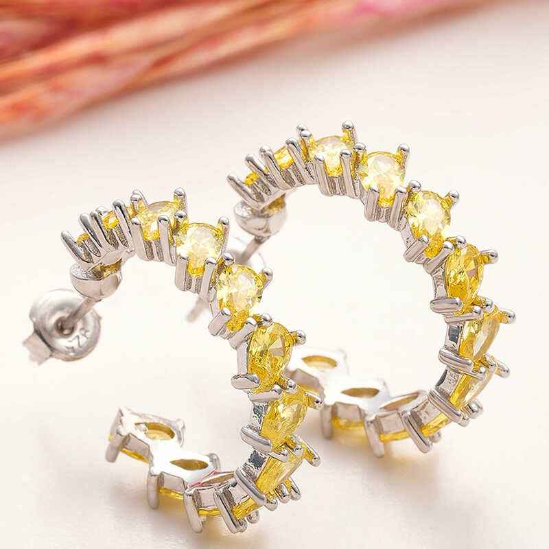 Yellow Stone Drop Stud Women's Silver Earrings