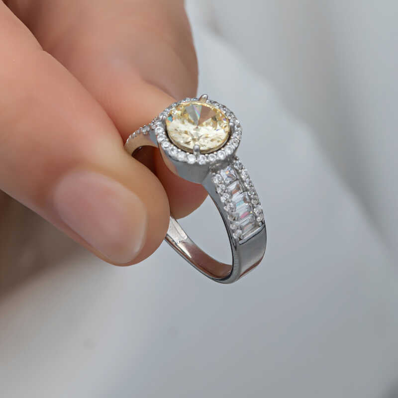 Single Stone Yellow Women's Silver Ring