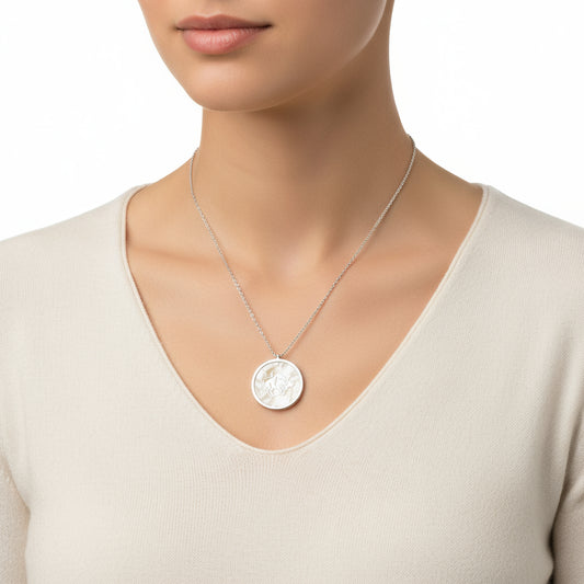 Collier en argent et pierre de nacre pour femme, signe du zodiaque Taureau
