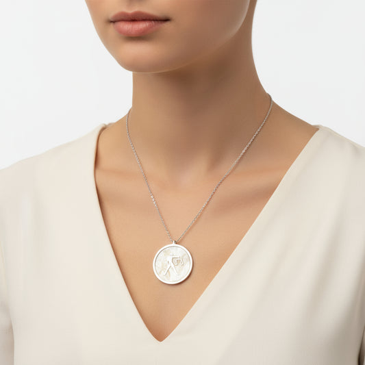 Collier en argent pour femme avec pierre de nacre et signe du zodiaque Balance