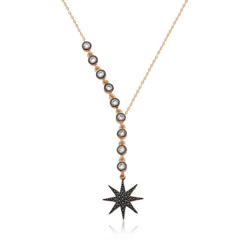 Star Design Row Stone Women's Silver Necklace