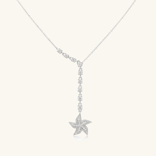 Sequential Zircon Stone Starfish Women's Silver Necklace
