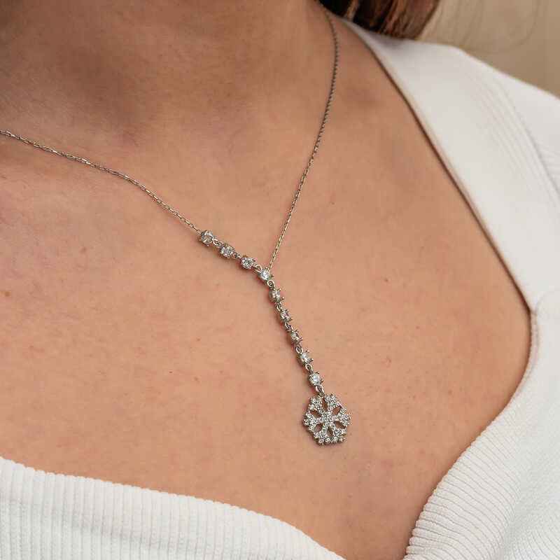 Sequential Zircon Stone Snowflake Women's Silver Pendant