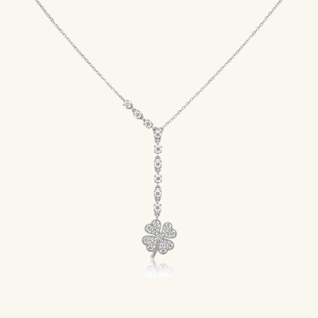Sequential Zircon Stone Clover Women's Silver Necklace