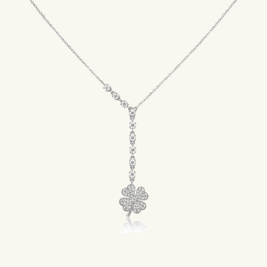 Sequential Zircon Stone Clover Women's Silver Necklace