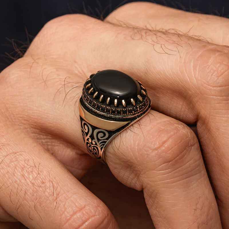 Black Onyx Stone Men's Silver Ring