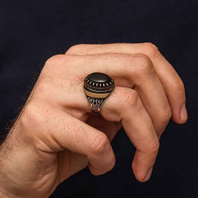 Black Onyx Stone Men's Silver Ring
