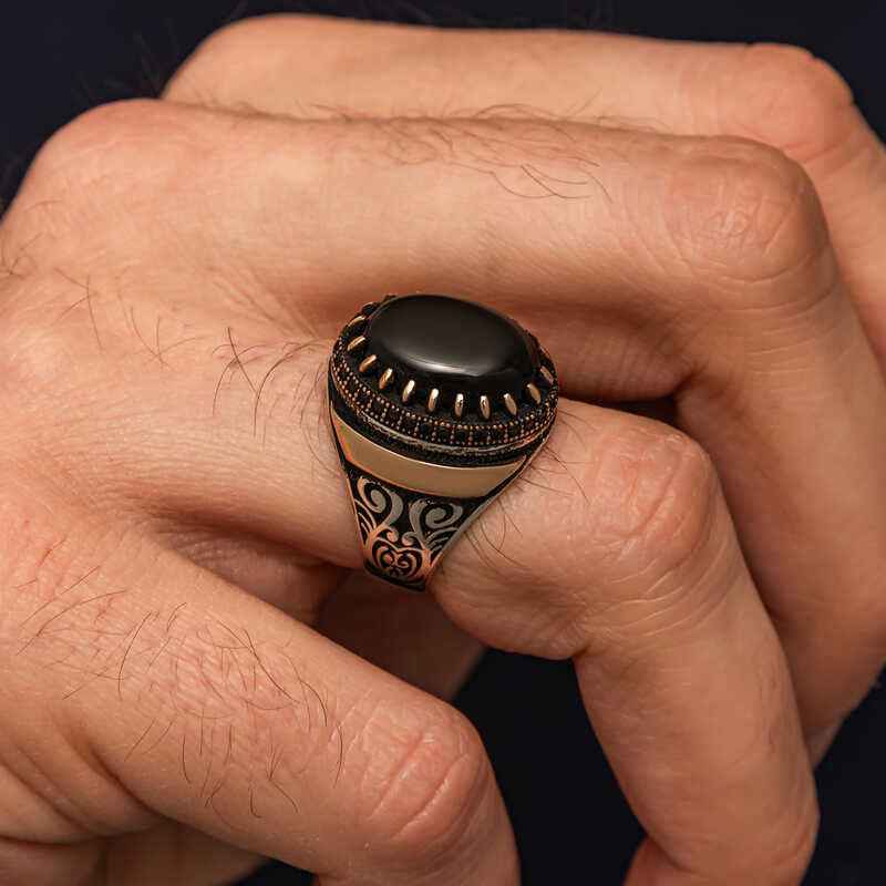 Black Onyx Stone Men's Silver Ring