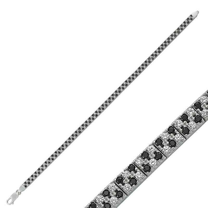 Black and White Stone Waterway Women's Silver Bracelet