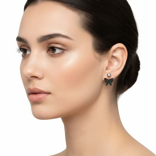 Boucles d'oreilles papillon noires en argent plaqué rose pour femme