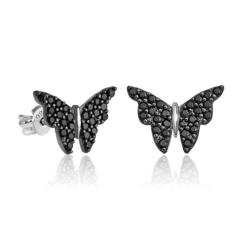 Black Butterfly Silver Earrings