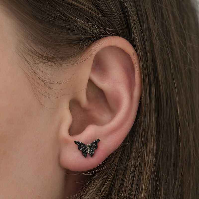 Black Butterfly Silver Earrings