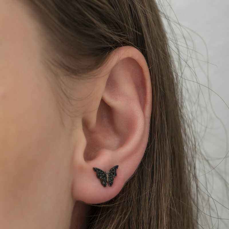 Black Butterfly Silver Earrings