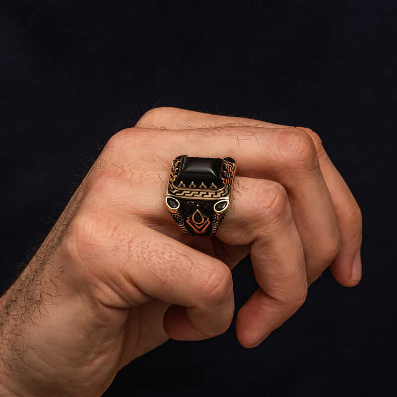 Black Onyx Stone Men's Silver Ring