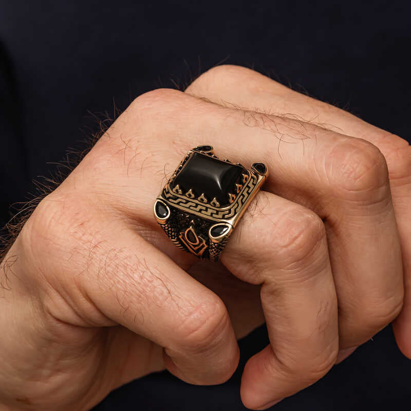 Black Onyx Stone Men's Silver Ring