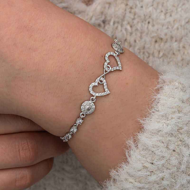 Infinity Two Hearts Women's Silver Bracelet