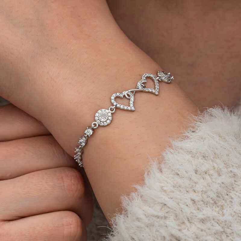 Infinity Two Hearts Women's Silver Bracelet