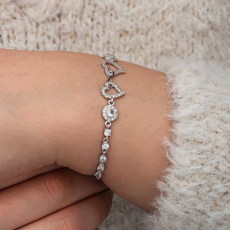 Infinity Two Hearts Women's Silver Bracelet