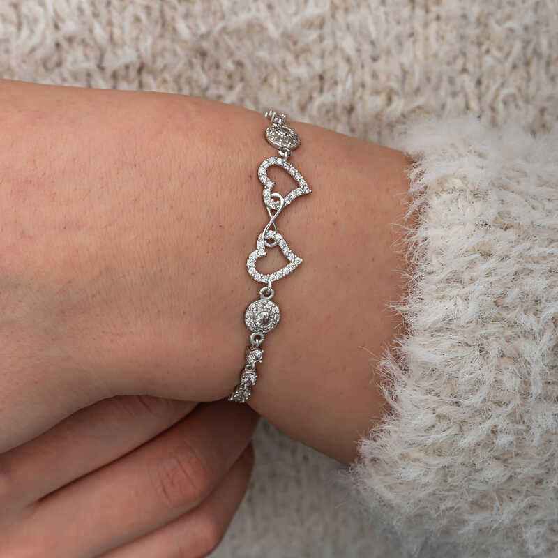 Infinity Two Hearts Women's Silver Bracelet