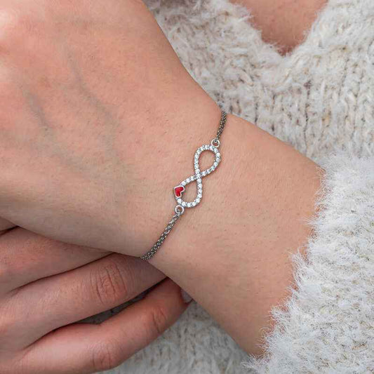 Infinity Red Heart Women's Silver Bracelet