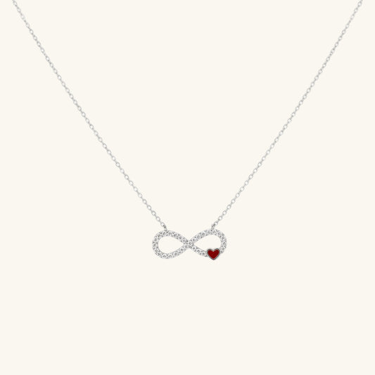Collier en argent pour femme avec cœur rouge infini