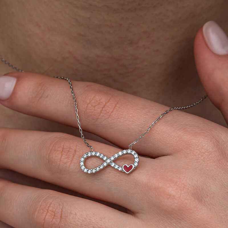 Infinity Red Heart Women's Silver Necklace