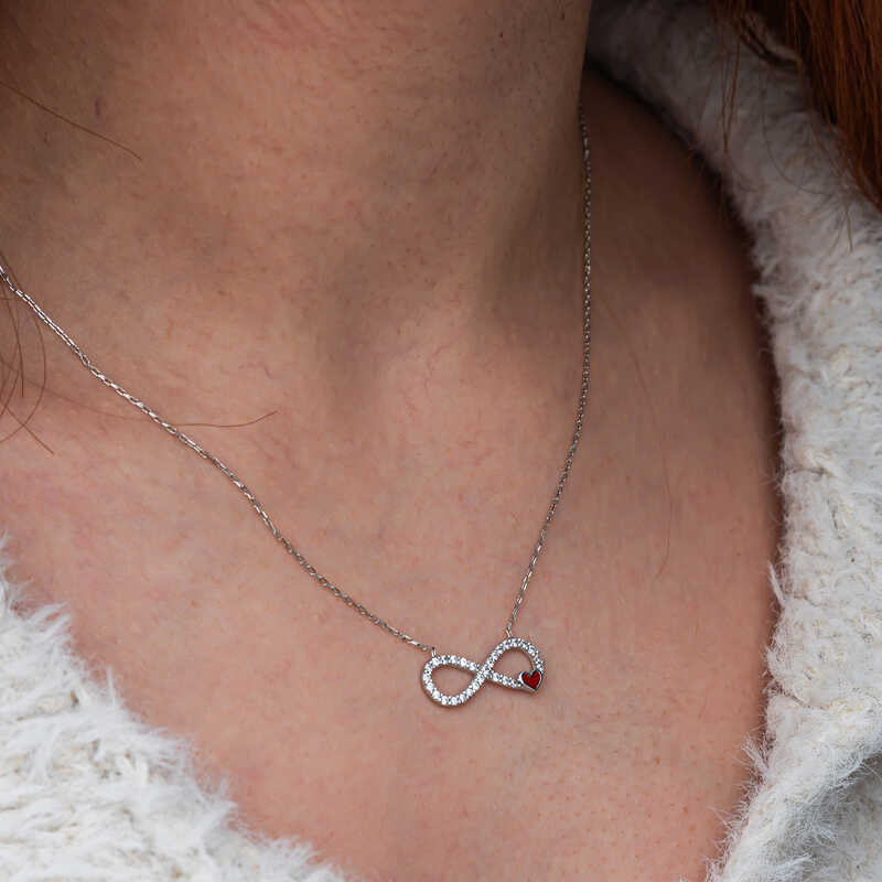 Infinity Red Heart Women's Silver Necklace