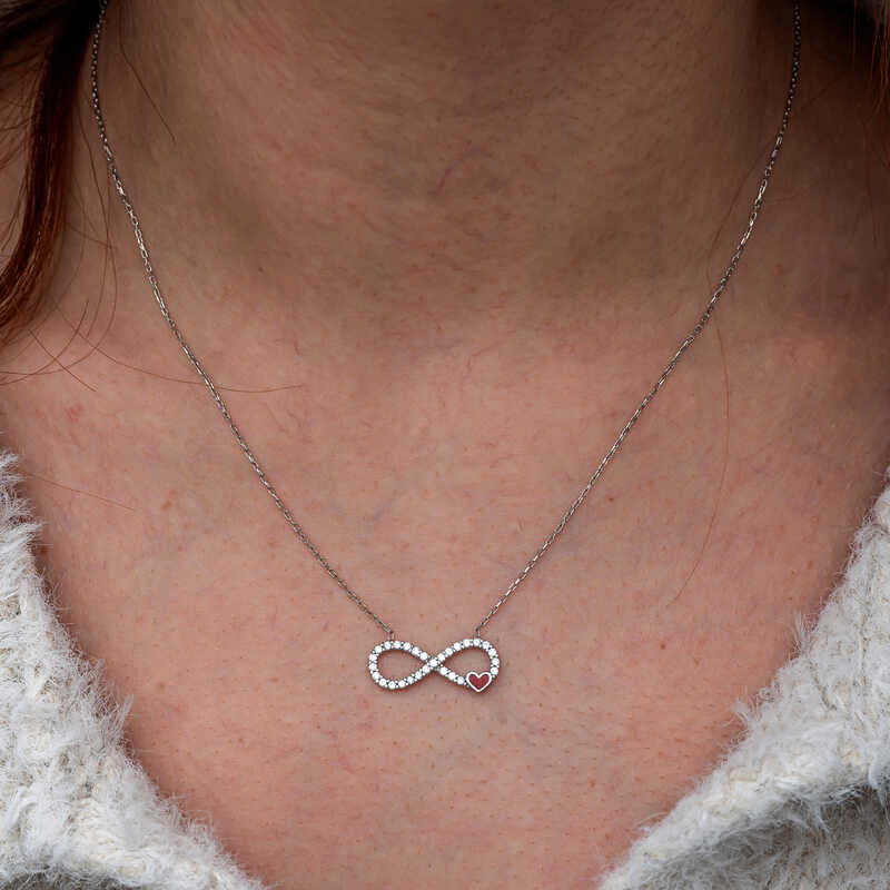 Infinity Red Heart Women's Silver Necklace