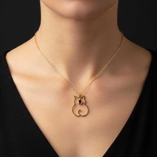 February Birthstone Cat Women's Silver Necklace