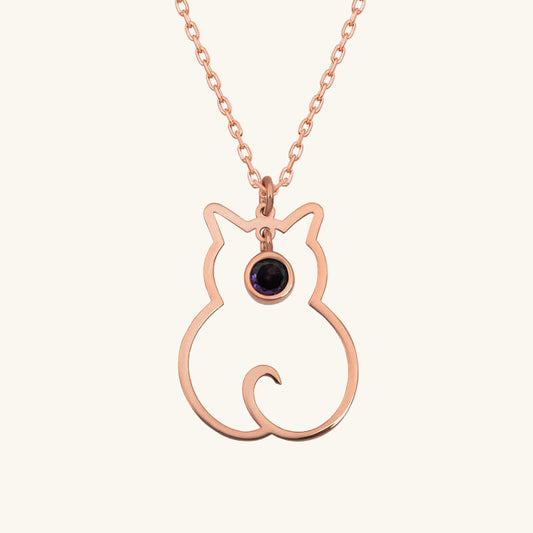 February Birthstone Cat Women's Silver Necklace