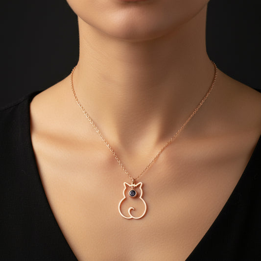 February Birthstone Cat Women's Silver Necklace