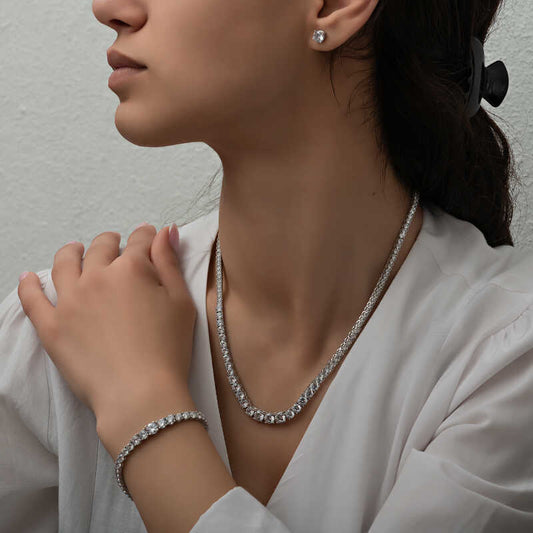 White Stone Drip Tennis Women's Silver Set