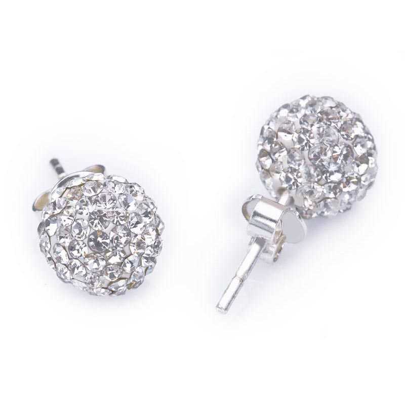 White Stone Stud Ball Women's Silver Earrings