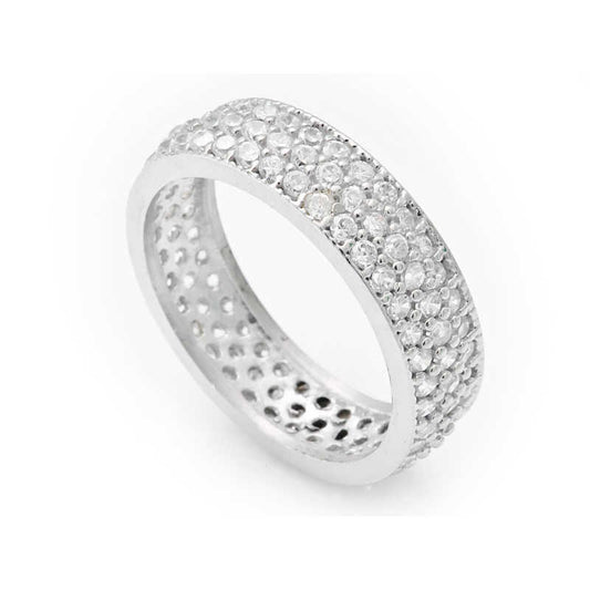 Silberner 3-reihiger weißer Eternity-Ehering für Damen