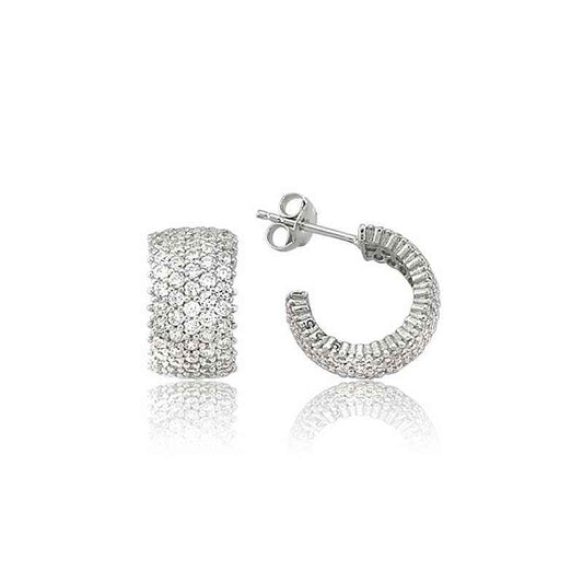 Five-Row White Full Hoop Women's Silver Earrings