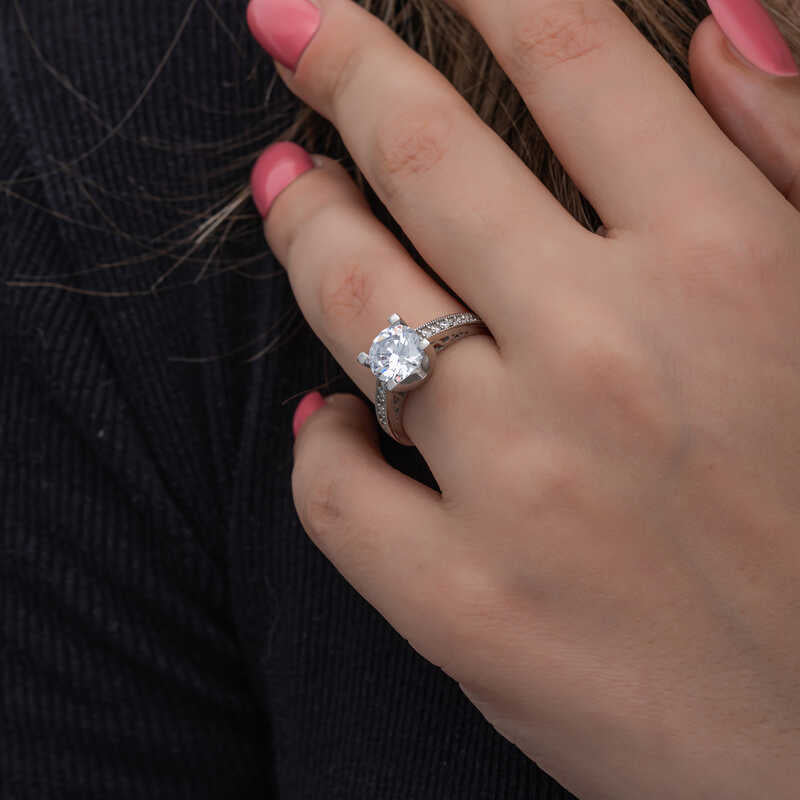 Single Stone Women's Silver Ring