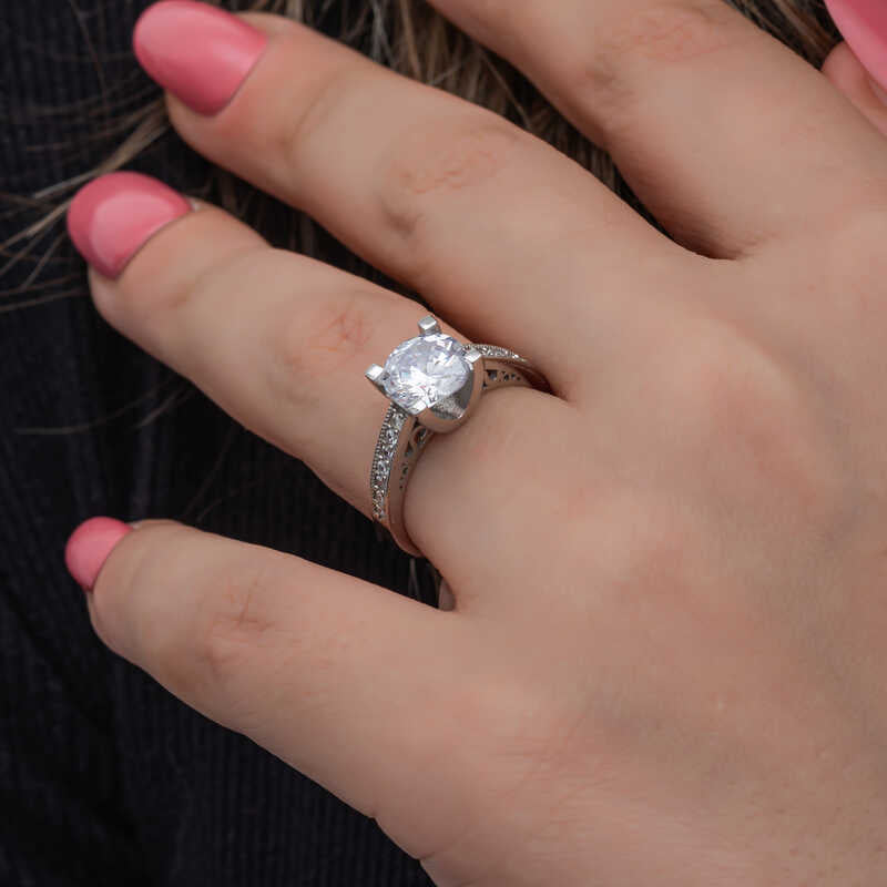 Single Stone Women's Silver Ring