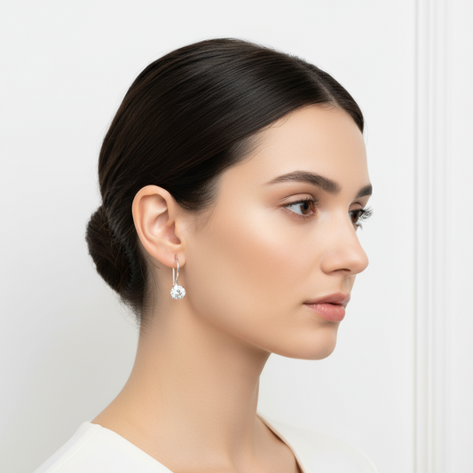 Single Stone Dangle Silver Earrings