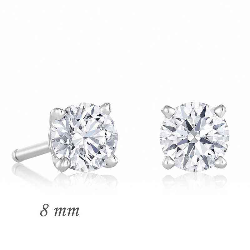 Round Single Stone Zircon Silver Earrings - 8 mm