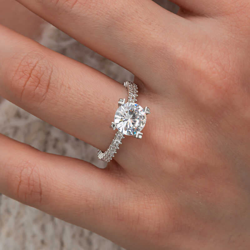 Single Stone Full Halo Women's Silver Ring