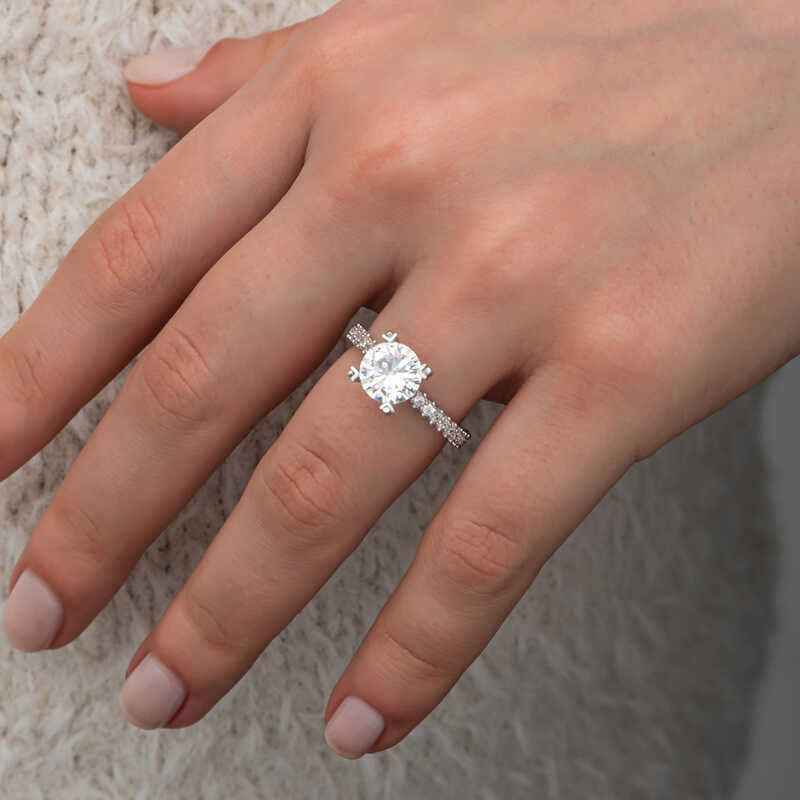 Single Stone Full Halo Women's Silver Ring