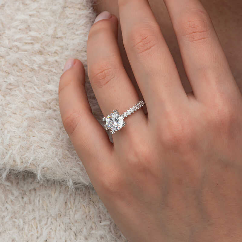 Single Stone Full Halo Women's Silver Ring