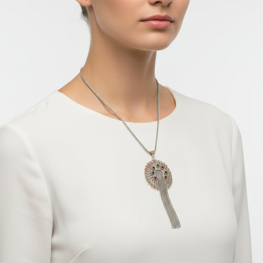 Silver Filigree Ruby Emerald Colored Stone Women's Necklace