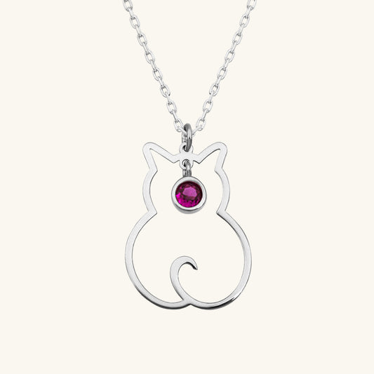 July Birthstone Cat Women's Silver Necklace