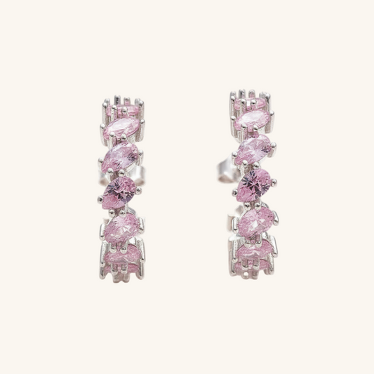 Boucles d'oreilles en argent pour femme avec pierre rose poudré