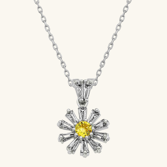 Trapez Stone Flower Women's Silver Necklace